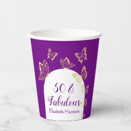 Moderne Paarse gouden vlinders Fabulous Birthday Papieren Bekers
