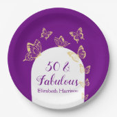Moderne Paarse gouden vlinders Fabulous Birthday Papieren Bordje (Voorkant)