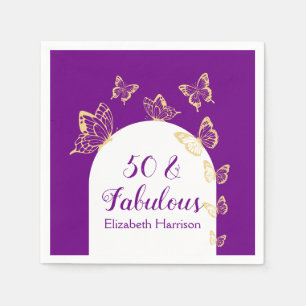 Moderne Paarse gouden vlinders Fabulous Birthday Servet