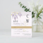 Moderne Paarse Gouden Wisteria Kantlijn RSVP (Staand voorkant)