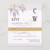 Moderne Paarse Gouden Wisteria Kantlijn RSVP (Voorkant)