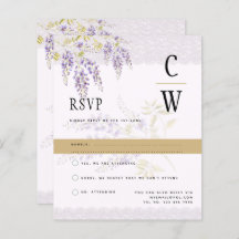 Moderne Paarse Gouden Wisteria Kantlijn RSVP