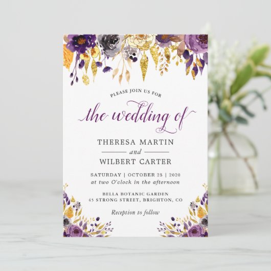 Moderne Paarse goudglitters Kaart (Staand voorkant)