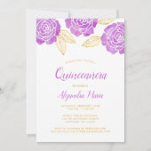 Moderne Paarse goudRozen Quinceanera-uitvindingen Kaart (Voorkant)
