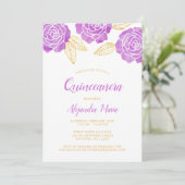 Moderne Paarse goudRozen Quinceanera-uitvindingen Kaart (Staand voorkant)