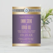 Moderne Paarse goudstapes Luxury Wedding Kaart (Staand voorkant)