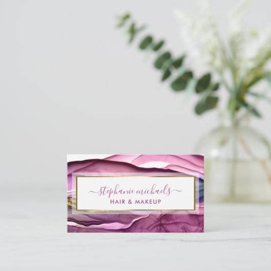 Moderne Paarse goudvloeibare inkt Abstract Visitekaartje (Staand voorkant)