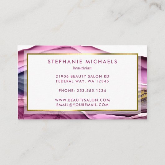 Moderne Paarse goudvloeibare inkt Abstract Visitekaartje (Achterkant)