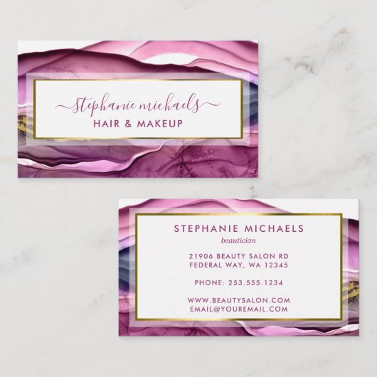 Moderne Paarse goudvloeibare inkt Abstract Visitekaartje (Voorkant / Achterkant)