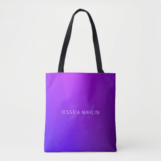 Moderne Paarse Gradiënt Naam & Monogram Tote Bag (Voorkant)