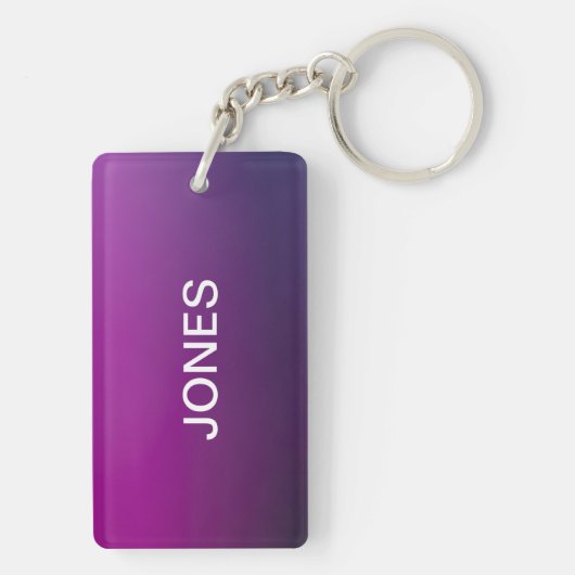 Moderne Paarse gradiënt Ombre & bewerkbare witte t Sleutelhanger (achterkant)