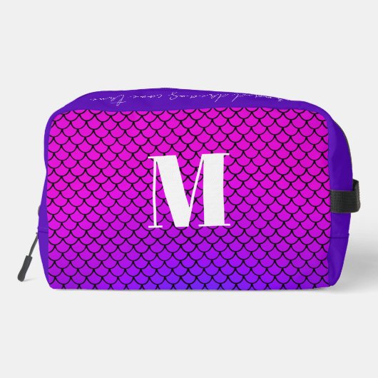 Moderne Paarse Gradiënt Zeemeerminschaal Monogram Toilettasje (Achterkant)