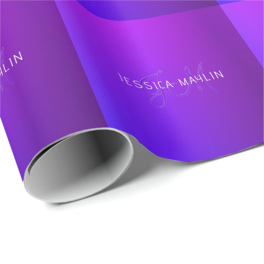 Moderne Paarse gradiëntnaam & Monogram Cadeaupapier (Rol Hoek)