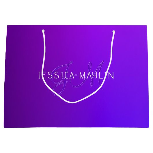 Moderne Paarse gradiëntnaam & Monogram Groot Cadeauzakje (Voorkant)