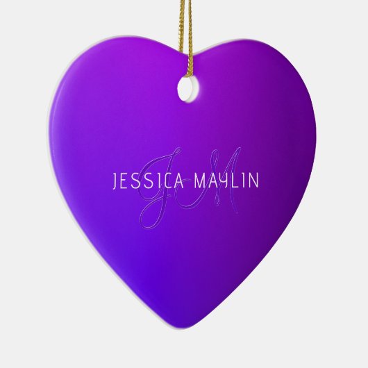 Moderne Paarse gradiëntnaam & Monogram Keramisch Ornament (Rechts)