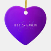 Moderne Paarse gradiëntnaam & Monogram Keramisch Ornament (Voorkant)