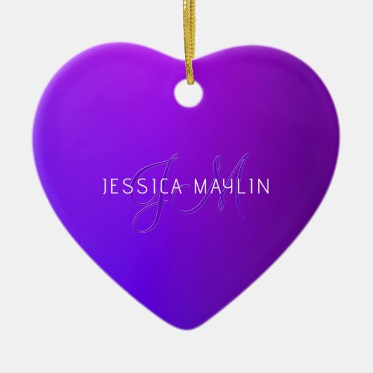Moderne Paarse gradiëntnaam & Monogram Keramisch Ornament (Voorkant)