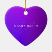 Moderne Paarse gradiëntnaam & Monogram Keramisch Ornament (Achterkant)