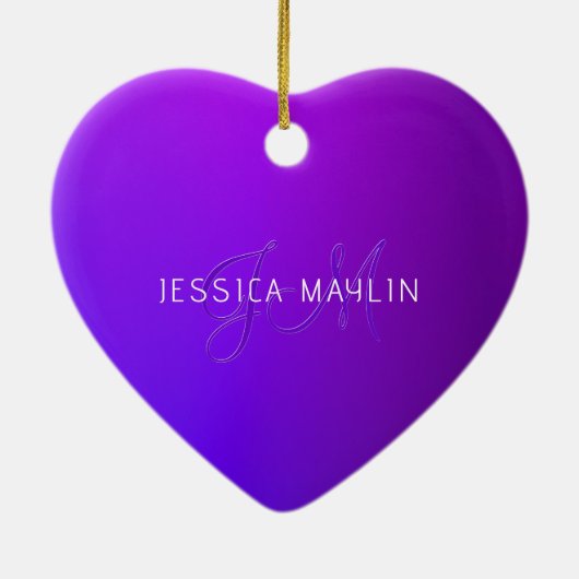 Moderne Paarse gradiëntnaam & Monogram Keramisch Ornament (Achterkant)