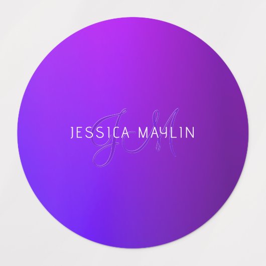 Moderne Paarse gradiëntnaam & Monogram Labels (Design 1)