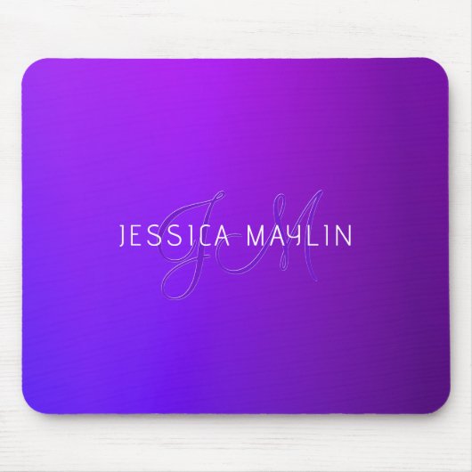 Moderne Paarse gradiëntnaam & Monogram Muismat (Voorkant)
