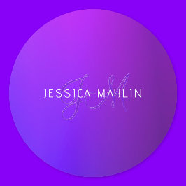 Moderne Paarse gradiëntnaam & Monogram Ronde Sticker