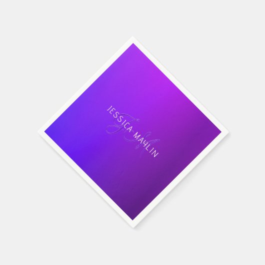 Moderne Paarse gradiëntnaam & Monogram Servet (Hoek)