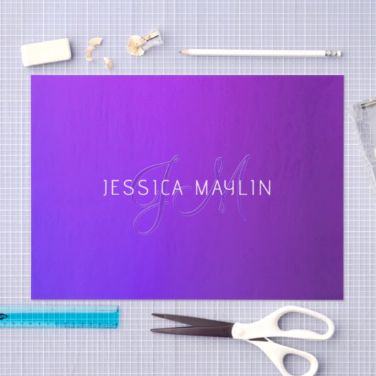 Moderne Paarse gradiëntnaam & Monogram Tissuepapier (Craft)