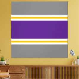 Moderne Paarse Grijze Geel Wit Racing Stripes Canvas Afdruk