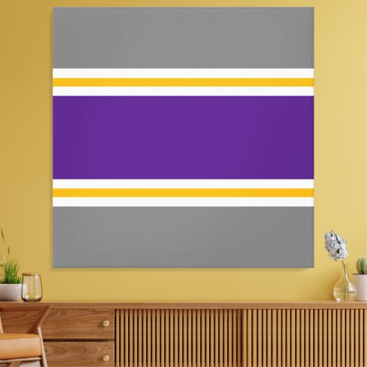 Moderne Paarse Grijze Geel Wit Racing Stripes Canvas Afdruk (Insitu (Woonkamer))
