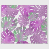 Moderne paarse groene tropische monstera plant bla cadeaupapier (Vlak)