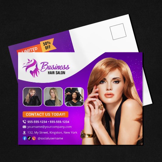 Moderne Paarse Haarstylist Beauty Salon Kapper Briefkaart