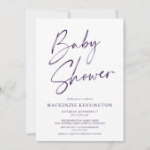 Moderne Paarse handgeschreven Baby shower van het  Kaart (Voorkant)