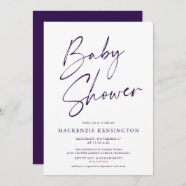 Moderne Paarse handgeschreven Baby shower van het  Kaart