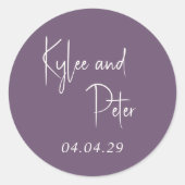 Moderne Paarse Handgeschreven Script Elegante Trou Ronde Sticker (Voorkant)