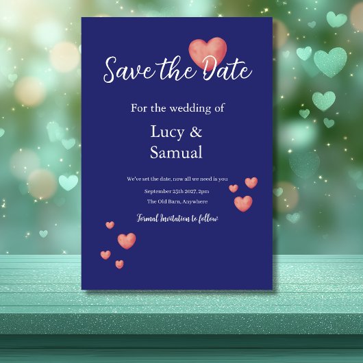 Moderne paarse Hart Save The Date Kaart