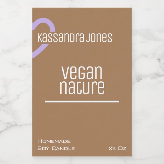 Moderne Paarse hartvorm bruine kaars Voedselcontainer Etiket (Enkel label)