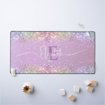 Moderne Paarse Holografische Faux Glitter Monogram