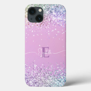 Moderne Paarse Holografische Faux Glitter Monogram Case-Mate iPhone Case