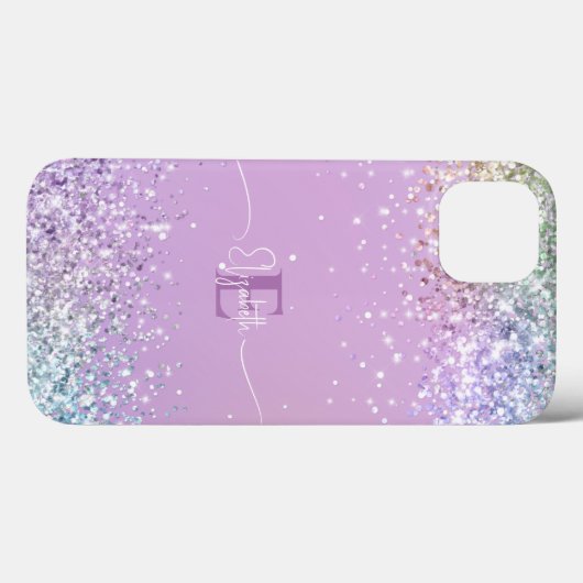 Moderne Paarse Holografische Faux Glitter Monogram Case-Mate iPhone Case (Achterkant (horizontaal))