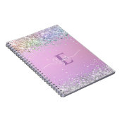 Moderne Paarse Holografische Faux Glitter Monogram Notitieboek (Rechterzijde)