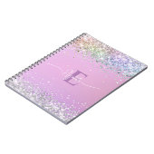 Moderne Paarse Holografische Faux Glitter Monogram Notitieboek (Linkerzijde)