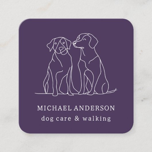Moderne Paarse hondenwandelhond Walker Pet Sitter Vierkante Visitekaartje (Voorkant)