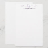 Moderne Paarse Initialen monogram minimalistisch Briefpapier (Voorkant / Achterkant)