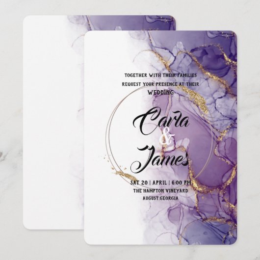 moderne paarse inkt Waterverf elegant bruiloft Kaart (Voorkant / Achterkant)