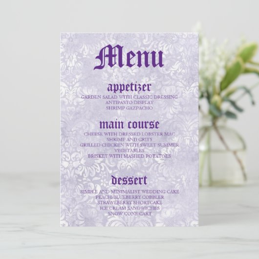 Moderne  Paarse Kaarten van het Menu van de Bindin (Staand voorkant)