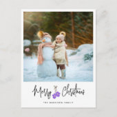 Moderne Paarse kalligrafie Mittens Foto Feestdagenkaart (Voorkant)