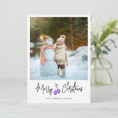 Moderne Paarse kalligrafie Mittens-fotoflat Feestdagenkaart (Staand voorkant)