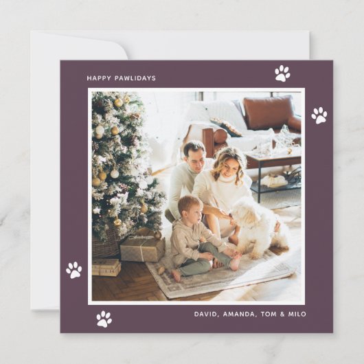 Moderne Paarse Kat Hond Eigenaar Foto Kerstkaart (Voorkant)