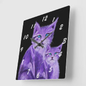 Moderne paarse kat met blauwe ogen vierkante klok (Hoek)